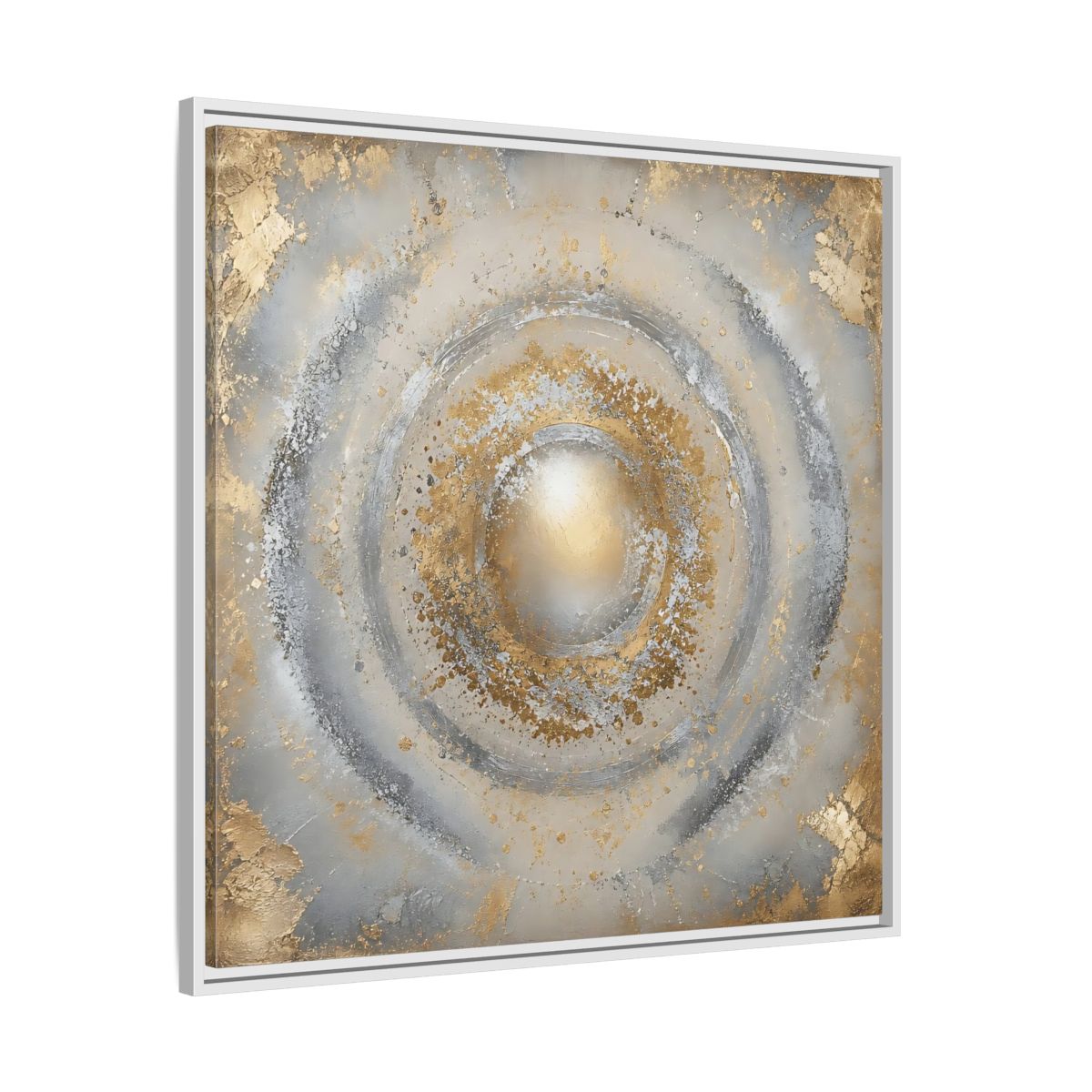 Side Mockup 25. Radiant Gold Orb shown as framed canvas print