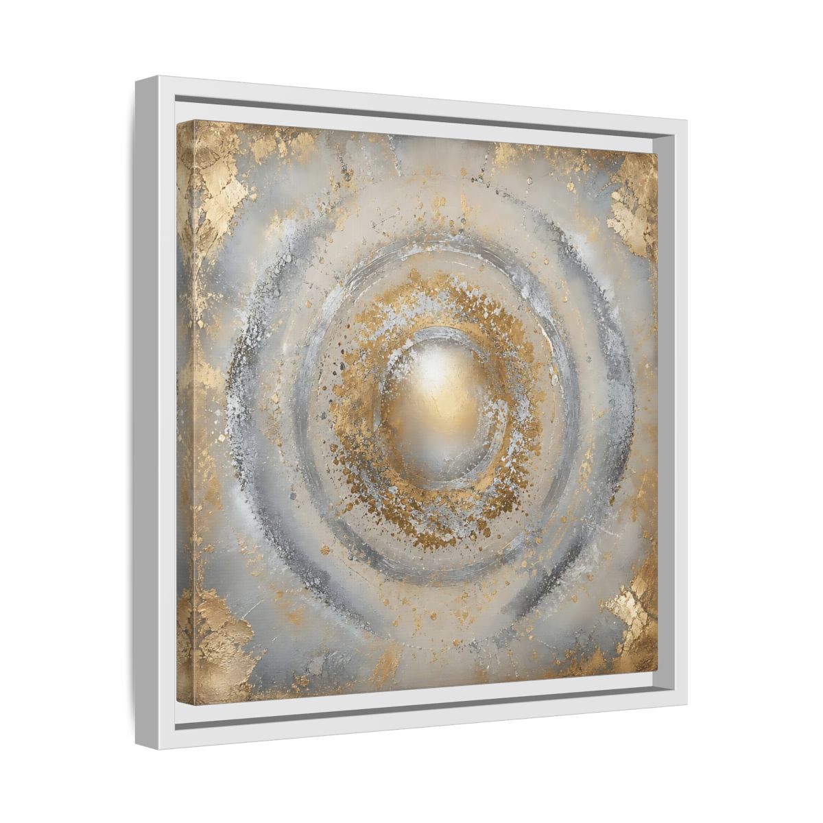 Side Mockup 28. Radiant Gold Orb shown as framed canvas print