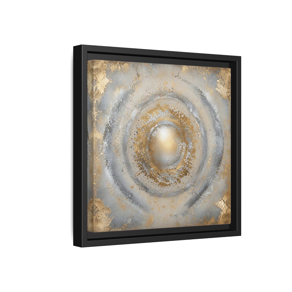 Side Mockup 18. Radiant Gold Orb shown as framed canvas print