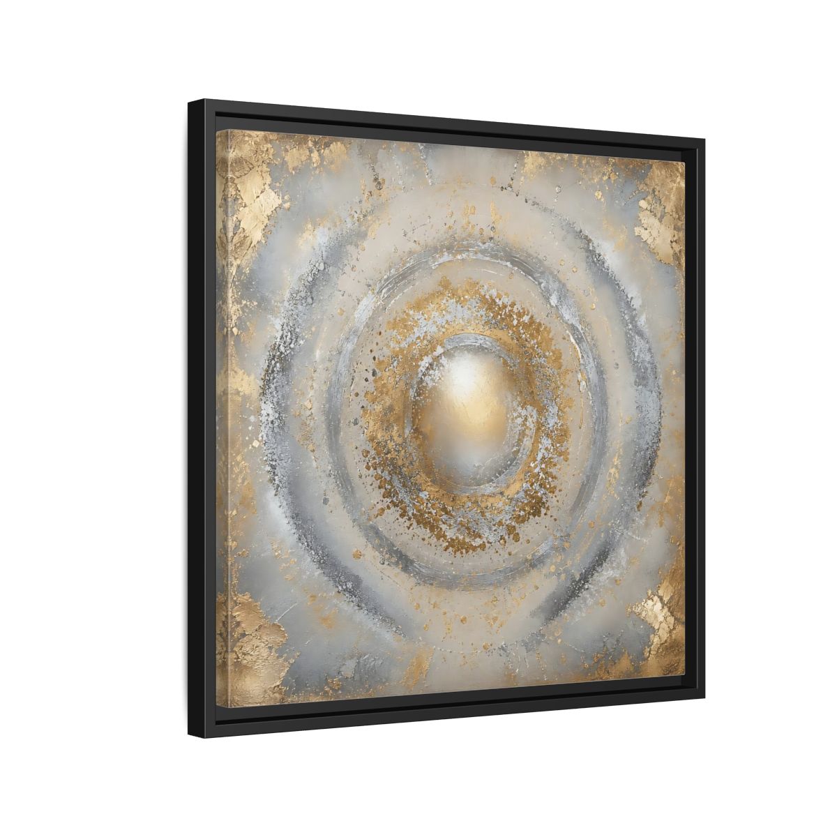 Side Mockup 12. Radiant Gold Orb shown as framed canvas print