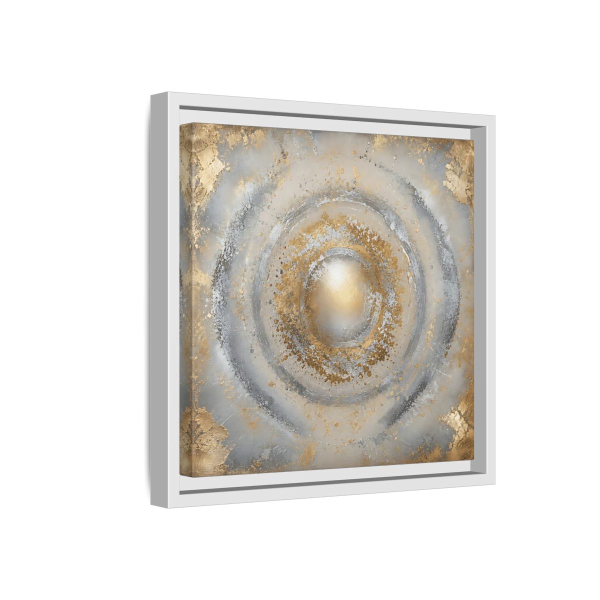 Side Mockup 16. Radiant Gold Orb shown as framed canvas print