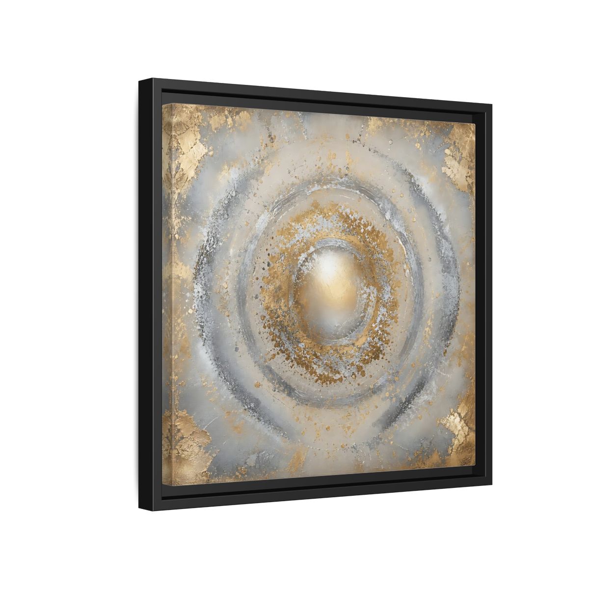 Side Mockup 15. Radiant Gold Orb shown as framed canvas print