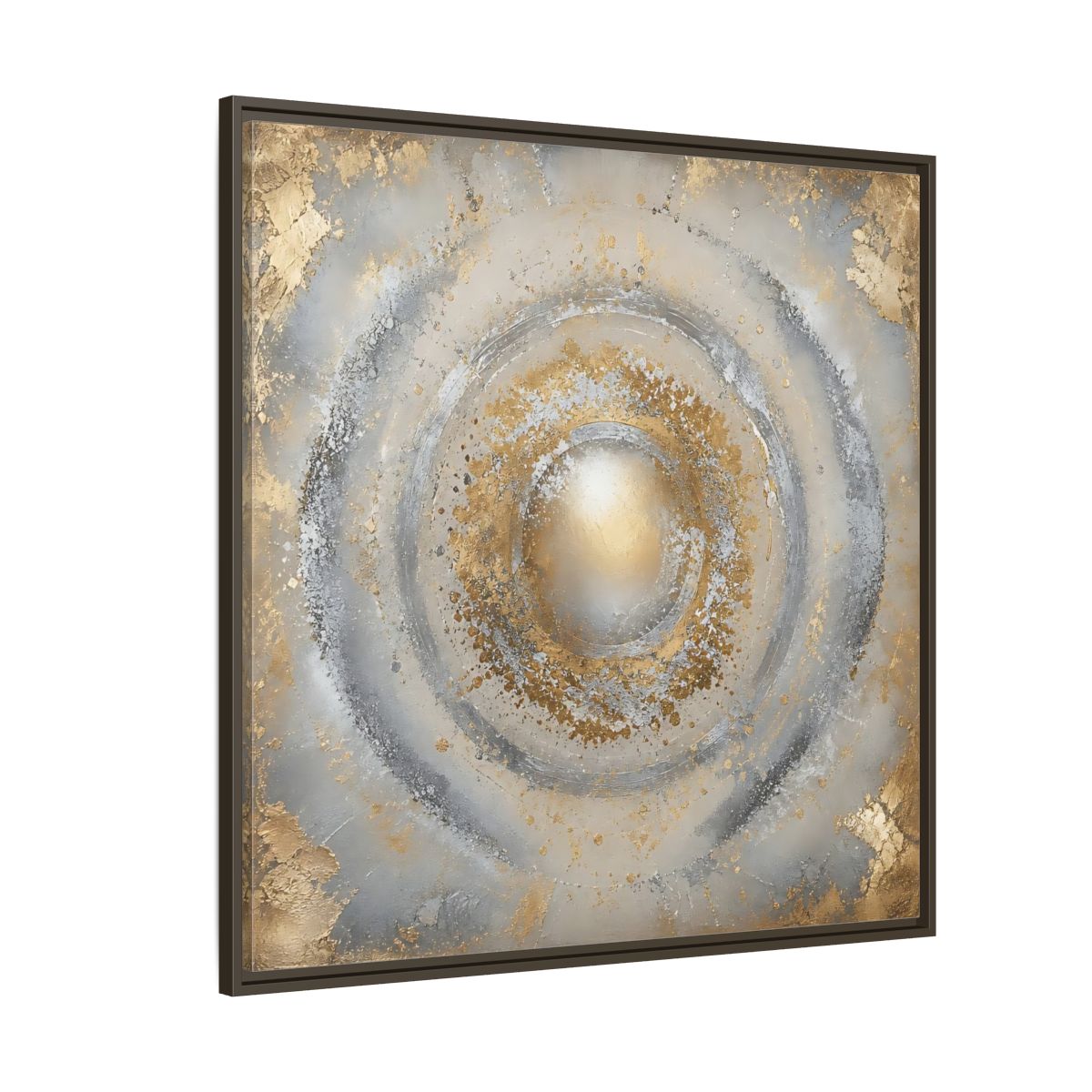 Side Mockup 5. Radiant Gold Orb shown as framed canvas print
