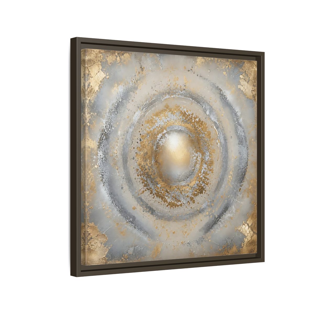 Side Mockup 11. Radiant Gold Orb shown as framed canvas print