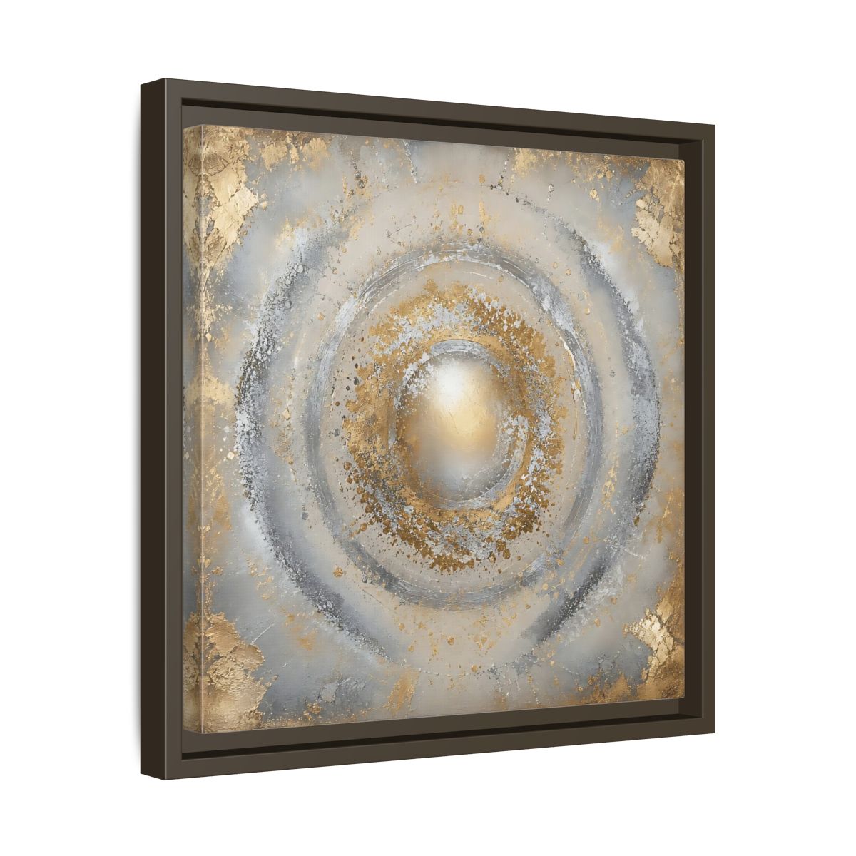 Side Mockup 29. Radiant Gold Orb shown as framed canvas print