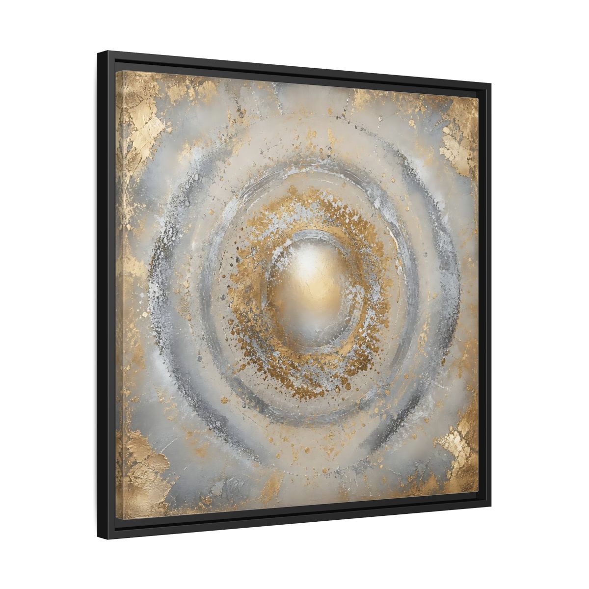 Side Mockup 31. Radiant Gold Orb shown as framed canvas print