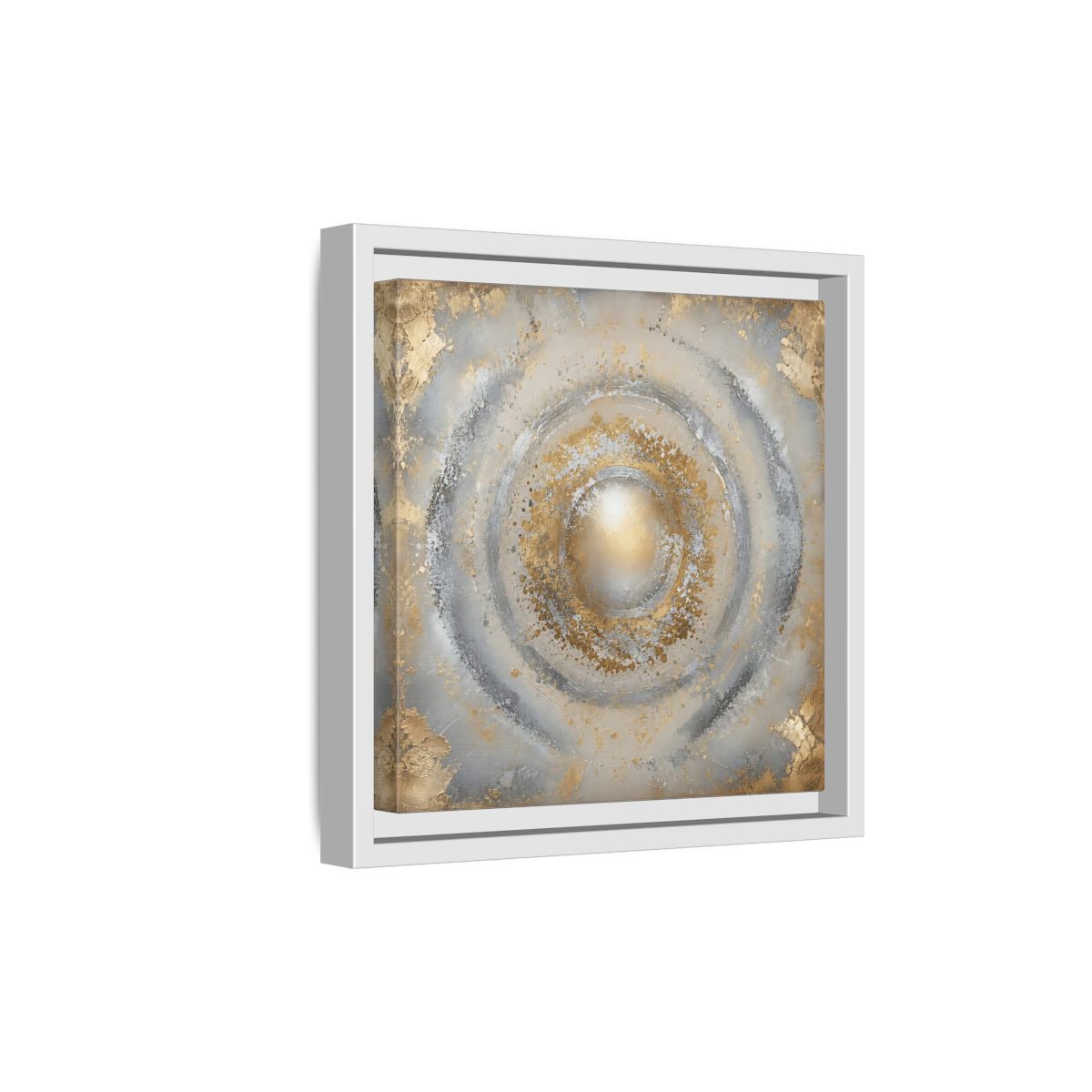 Side Mockup 19. Radiant Gold Orb shown as framed canvas print