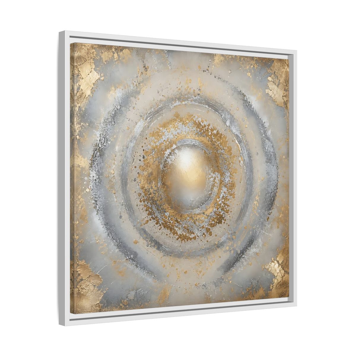 Side Mockup 26. Radiant Gold Orb shown as framed canvas print