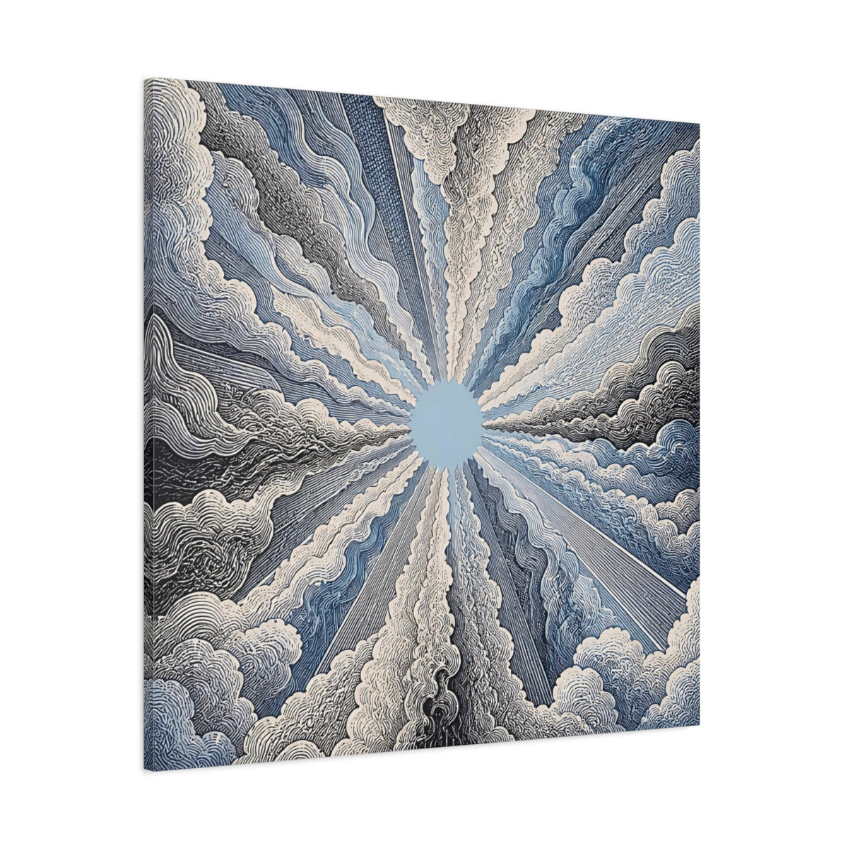 Side Mockup 1. Radiant Sky Engraving shown as canvas print