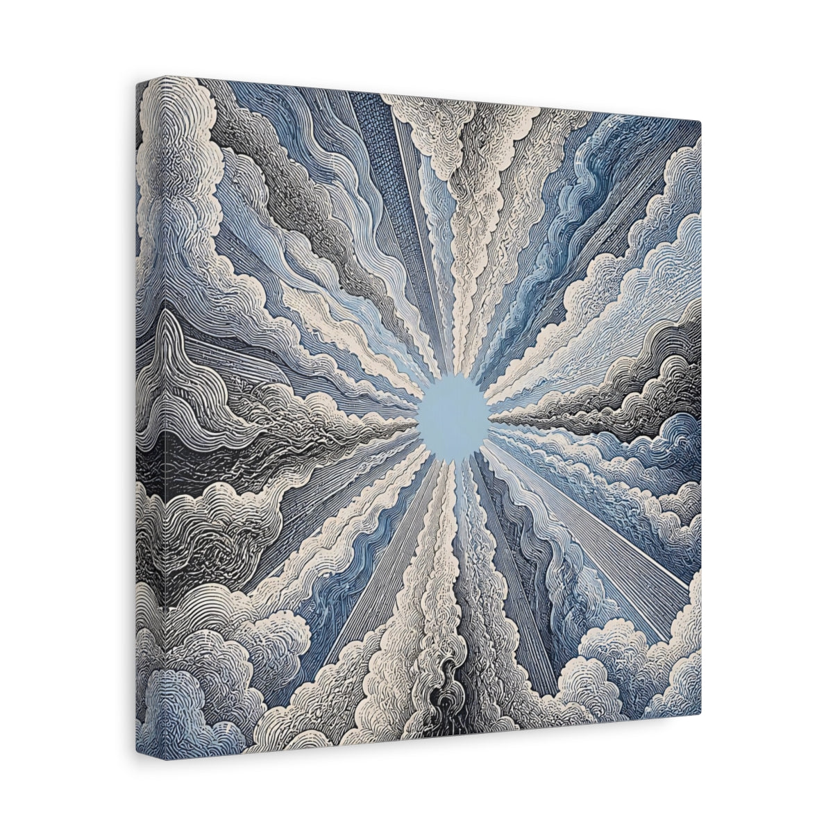 Side Mockup 8. Radiant Sky Engraving shown as canvas print