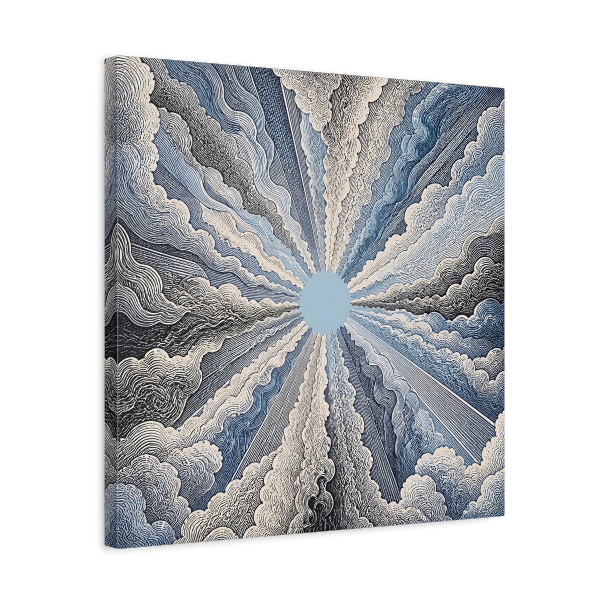 Side Mockup 5. Radiant Sky Engraving shown as canvas print