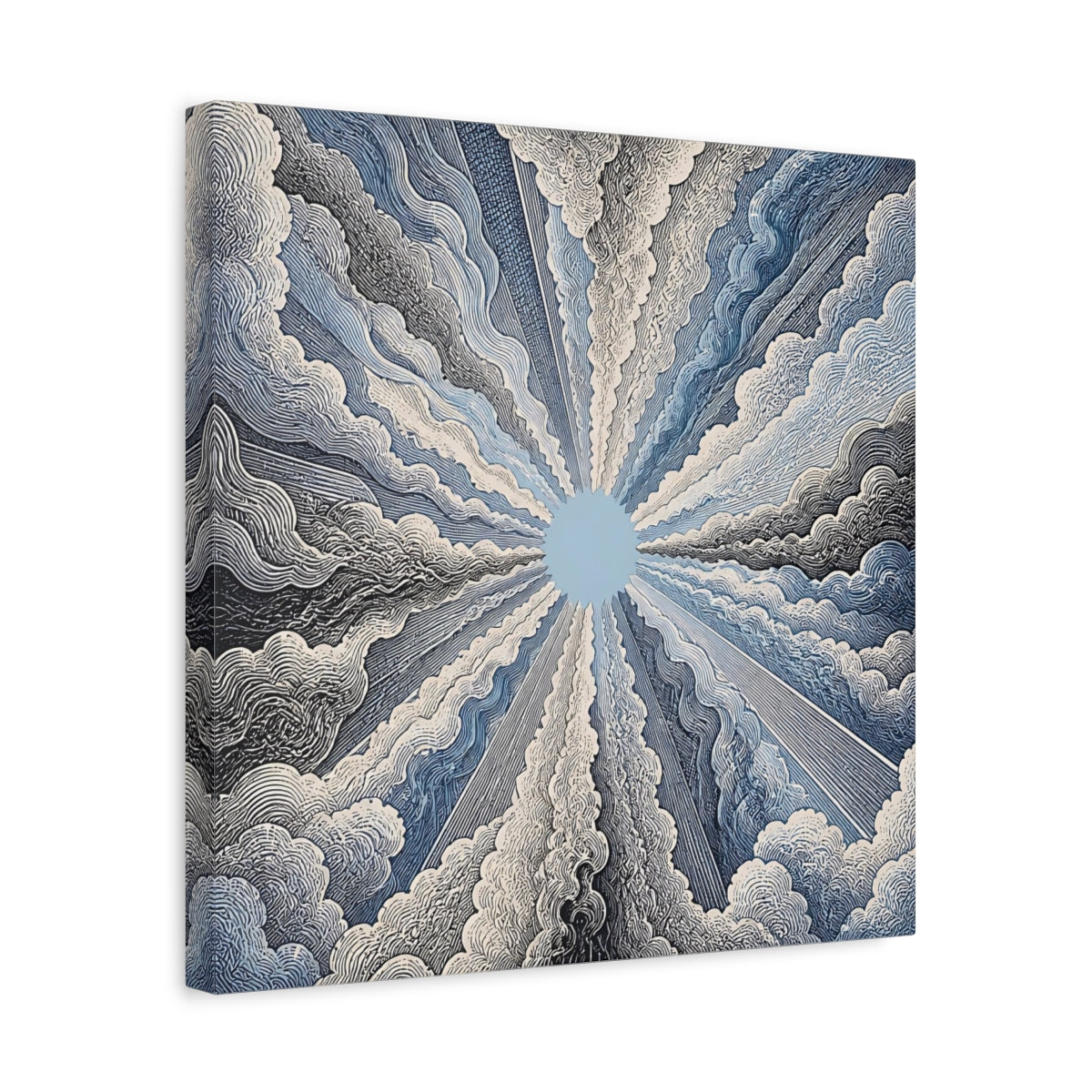 Side Mockup 6. Radiant Sky Engraving shown as canvas print