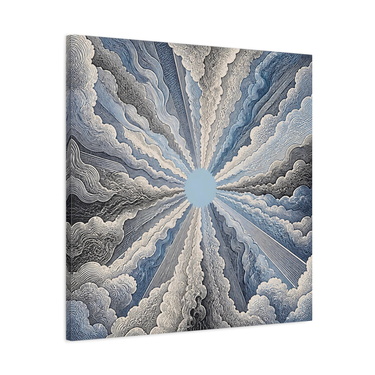 Side Mockup 3. Radiant Sky Engraving shown as canvas print
