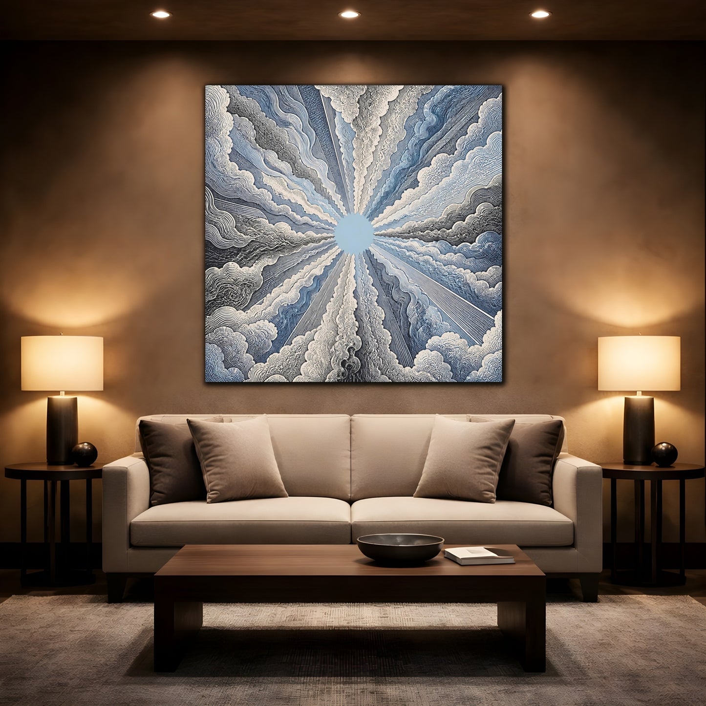 Mockup 2. Radiant Sky Engraving shown as canvas print