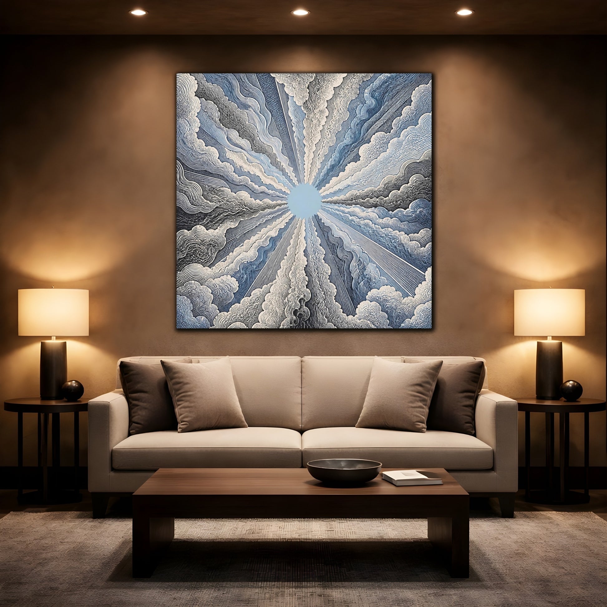 Mockup 2. Radiant Sky Engraving shown as canvas print