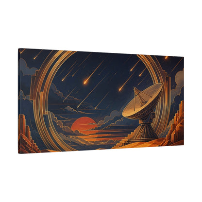 Main Mockup. Radio Dish Under Meteor Shower shown as canvas print