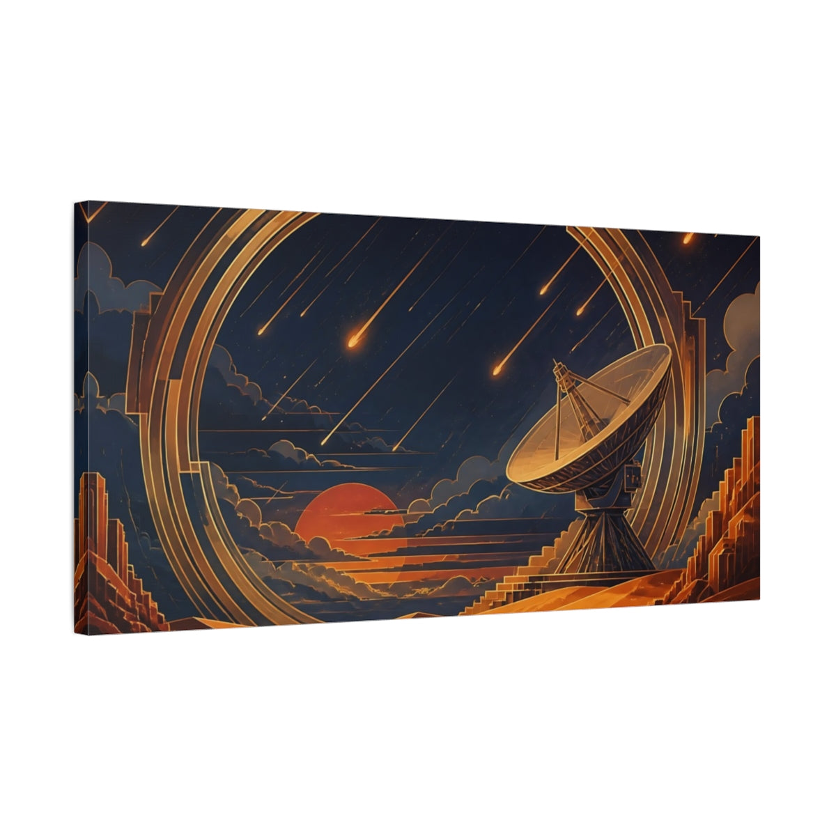 Side Mockup 1. Radio Dish Under Meteor Shower shown as canvas print