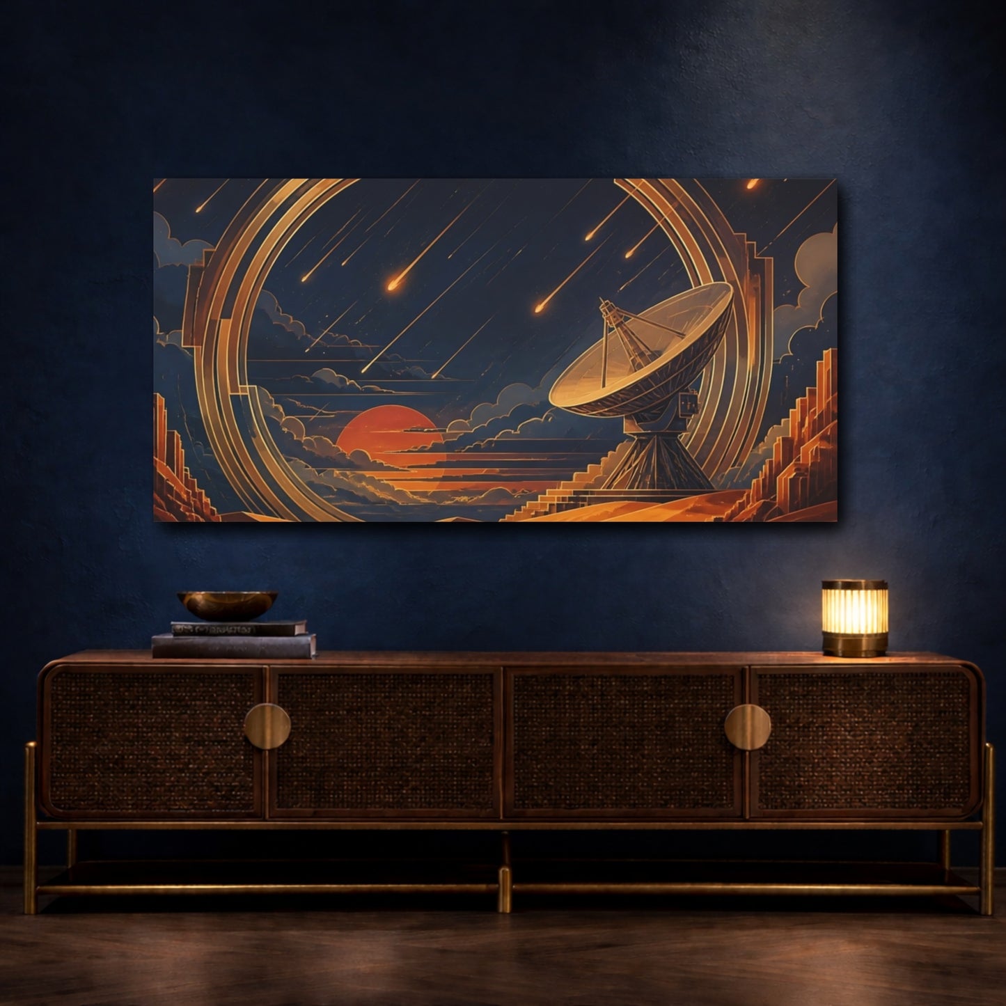 Mockup 4. Radio Dish Under Meteor Shower shown as canvas print