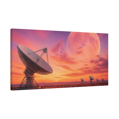 Side Mockup 1. Radio Telescope At Rose-Gold Dawn shown as canvas print