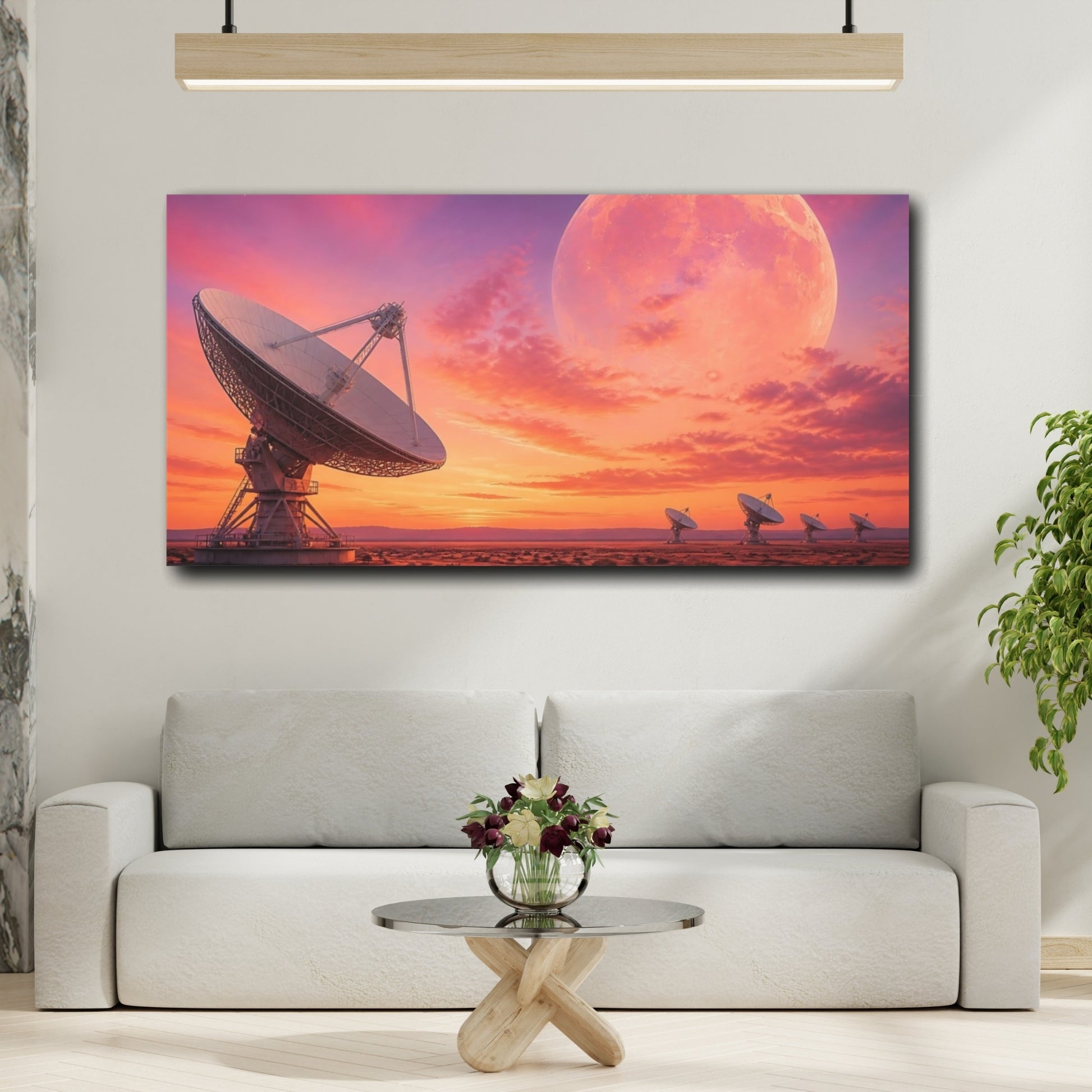 Mockup 2. Radio Telescope At Rose-Gold Dawn shown as canvas print