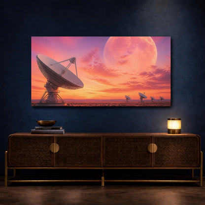 Mockup 4. Radio Telescope At Rose-Gold Dawn shown as canvas print
