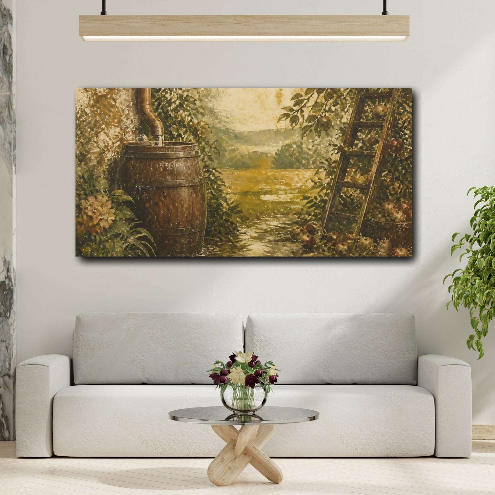 Mockup 2. Rain Barrel Apple Harvest shown as canvas print