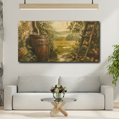 Mockup 2. Rain Barrel Apple Harvest shown as canvas print