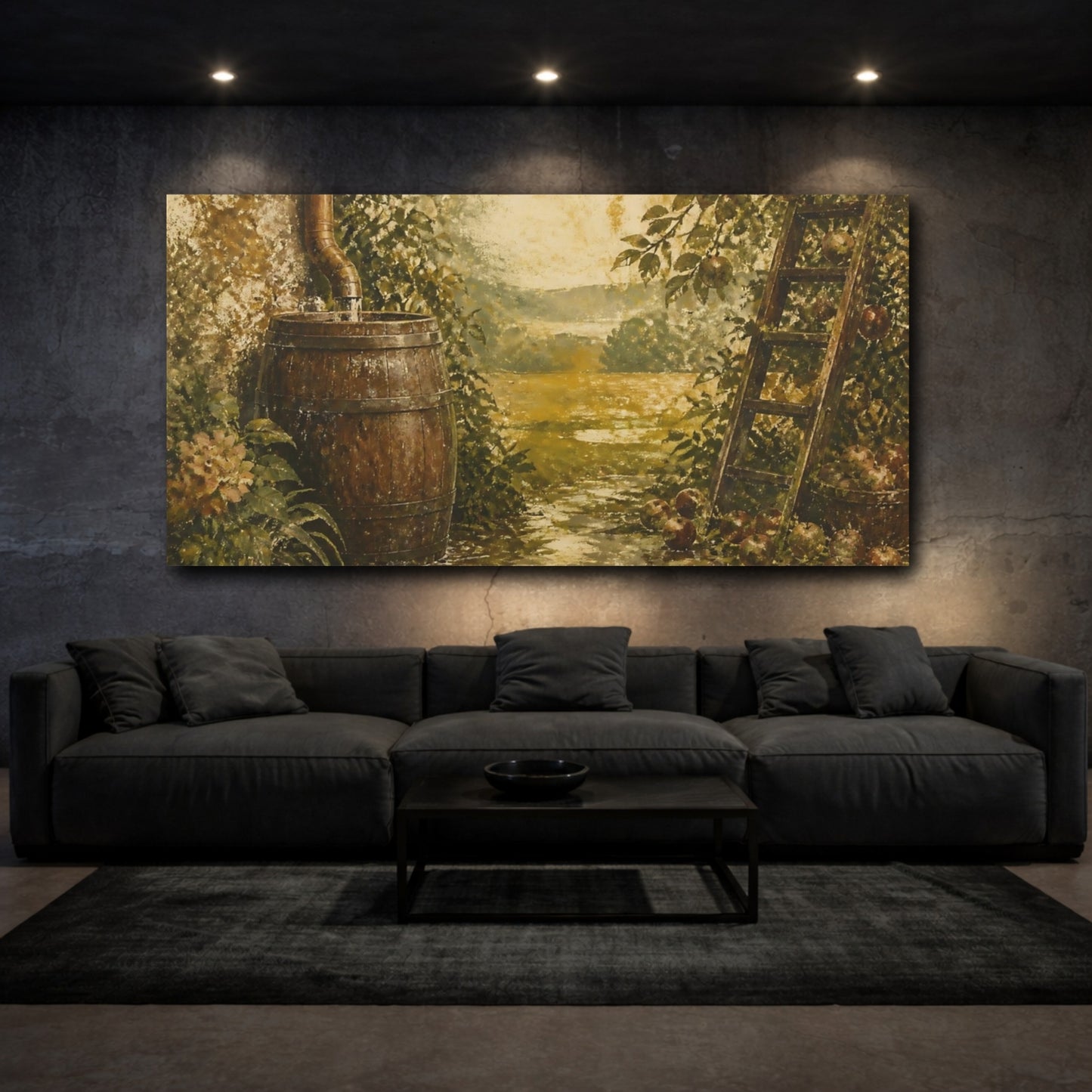 Mockup 3. Rain Barrel Apple Harvest shown as canvas print