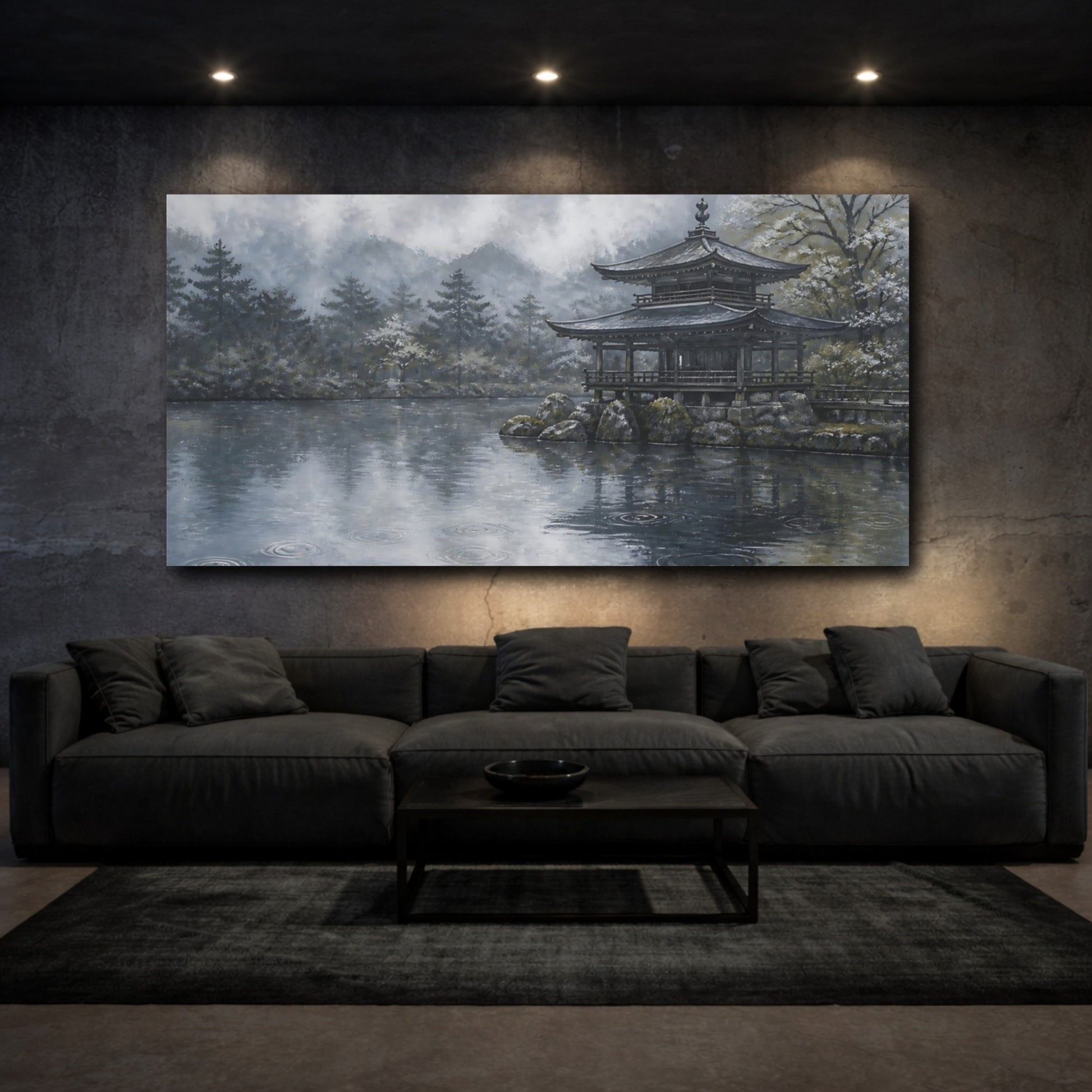 Mockup 3. Rain Rings At Temple Pond shown as canvas print