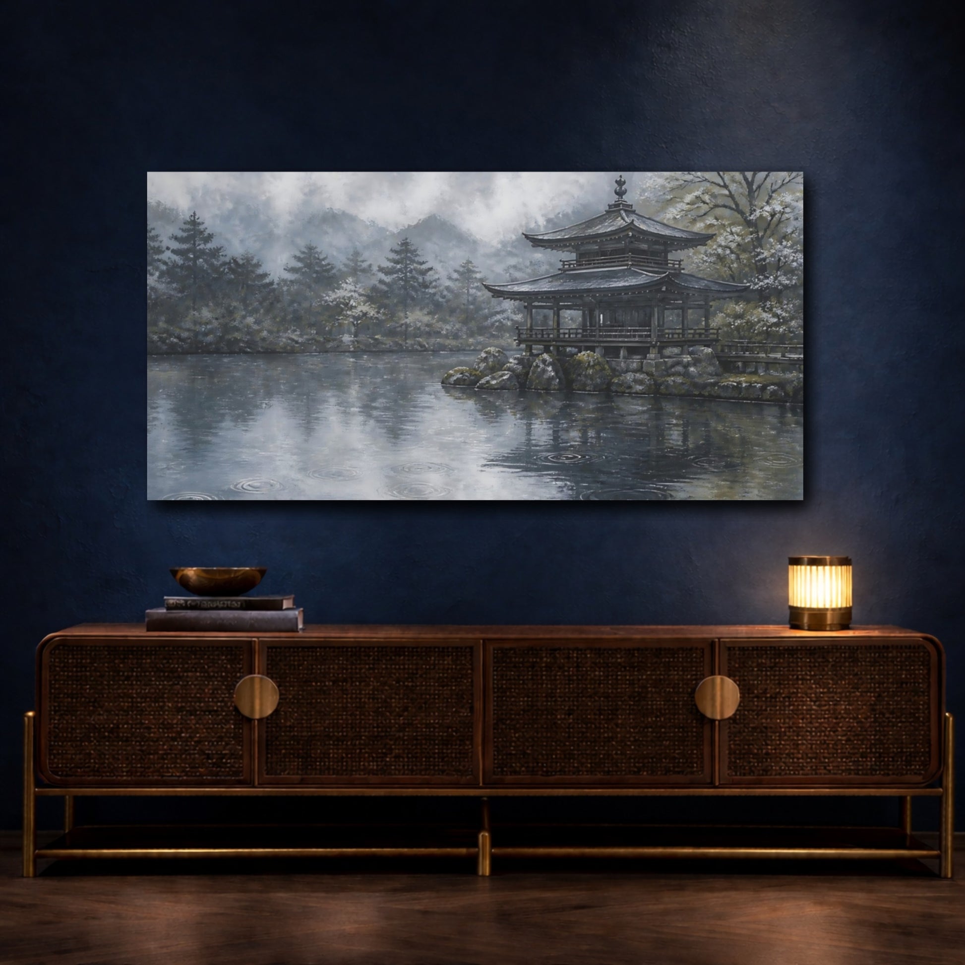 Mockup 4. Rain Rings At Temple Pond shown as canvas print
