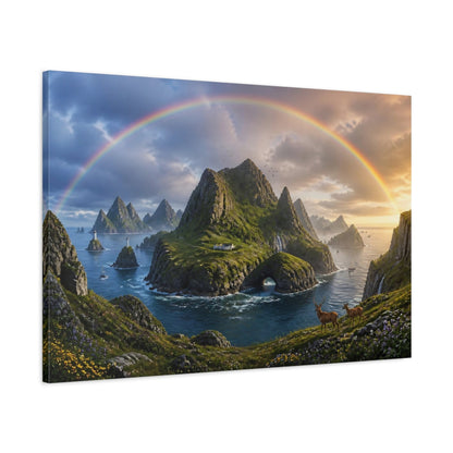 Main Mockup. Rainbow Over Coastal Islands shown as canvas print