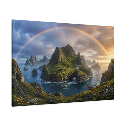 Side Mockup 1. Rainbow Over Coastal Islands shown as canvas print