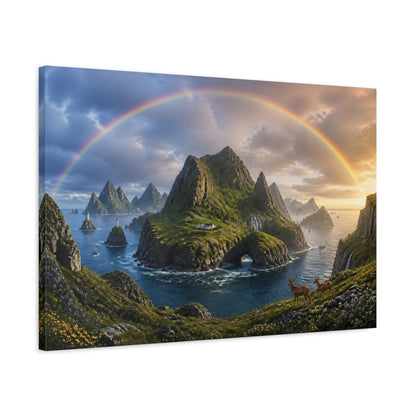 Side Mockup 2. Rainbow Over Coastal Islands shown as canvas print