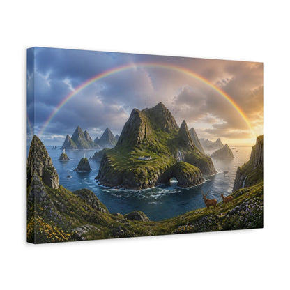 Side Mockup 4. Rainbow Over Coastal Islands shown as canvas print