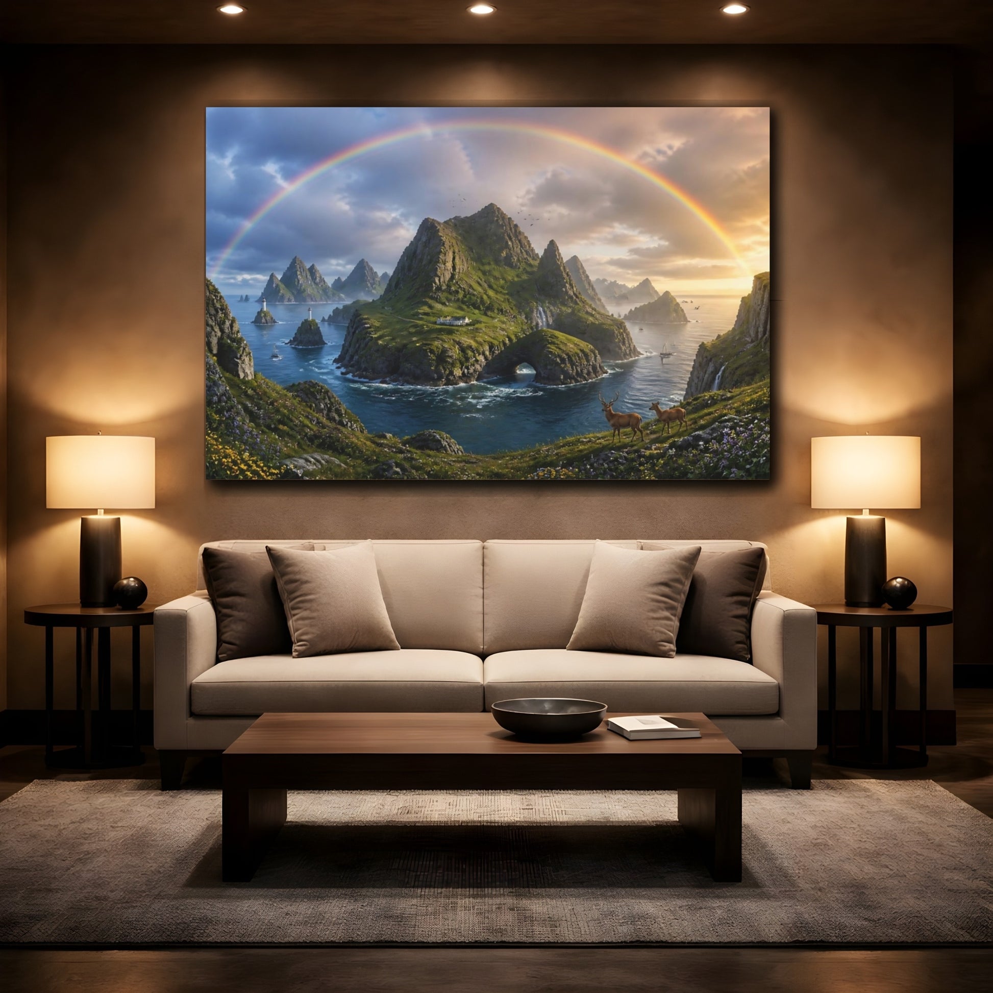 Mockup 2. Rainbow Over Coastal Islands shown as canvas print
