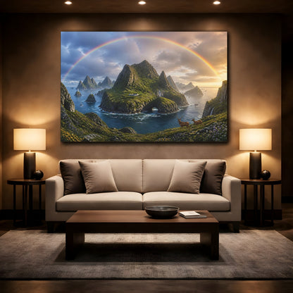 Mockup 2. Rainbow Over Coastal Islands shown as canvas print