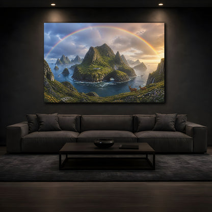 Mockup 3. Rainbow Over Coastal Islands shown as canvas print