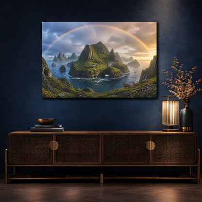 Mockup 4. Rainbow Over Coastal Islands shown as canvas print
