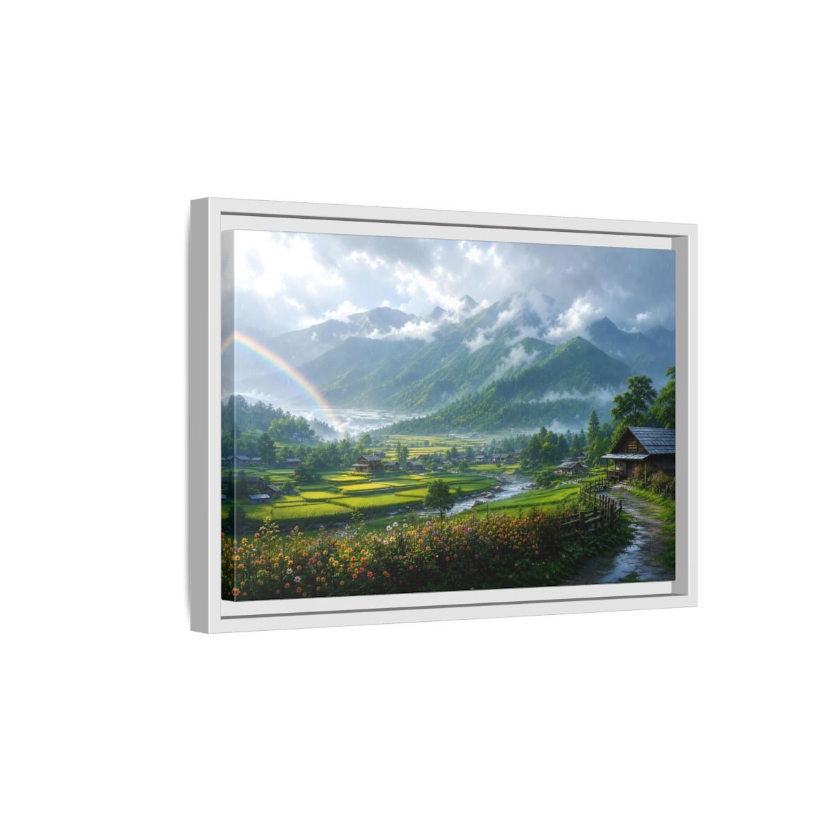 Side Mockup 4. Rainbow Over Rice Terraces shown as framed canvas print