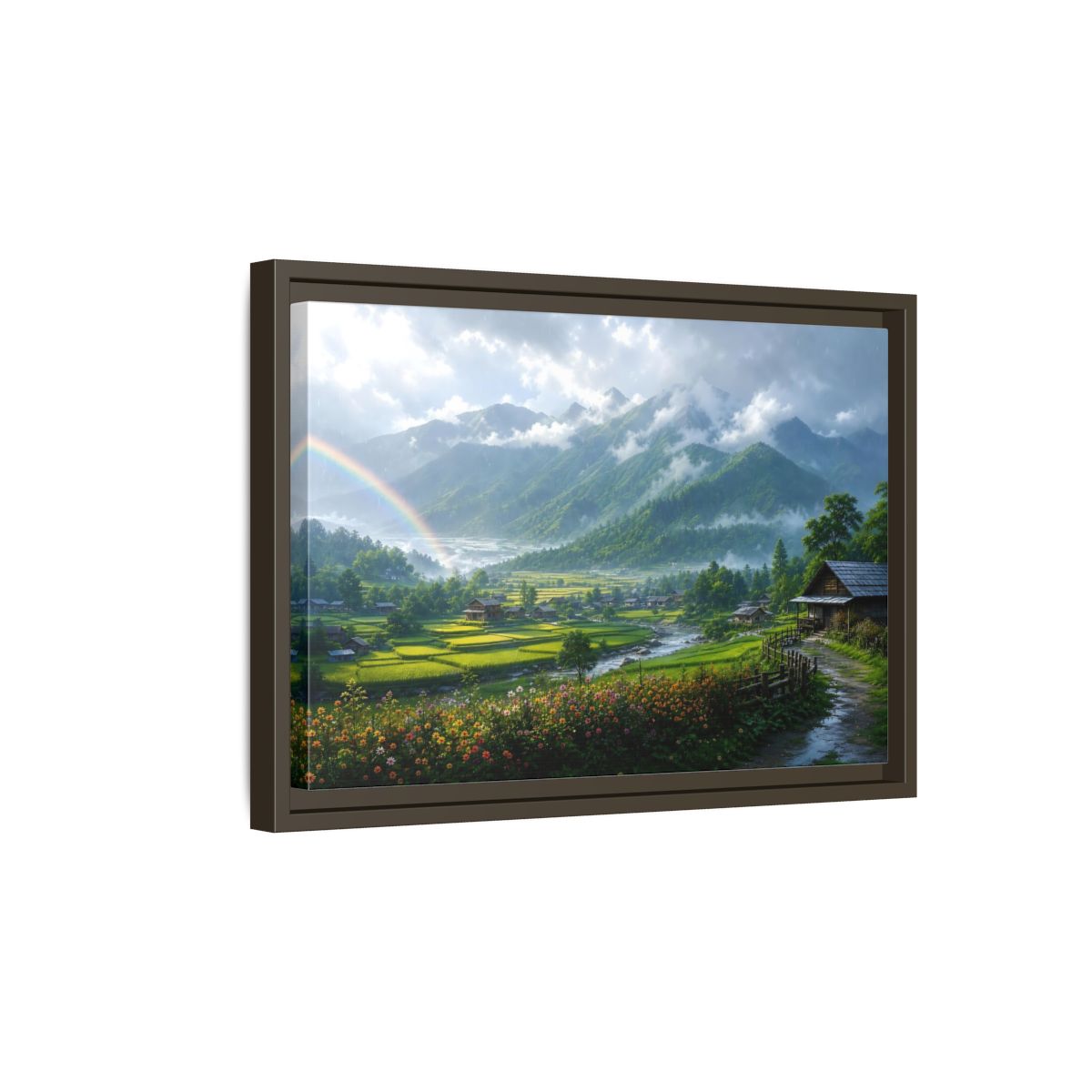 Side Mockup 5. Rainbow Over Rice Terraces shown as framed canvas print