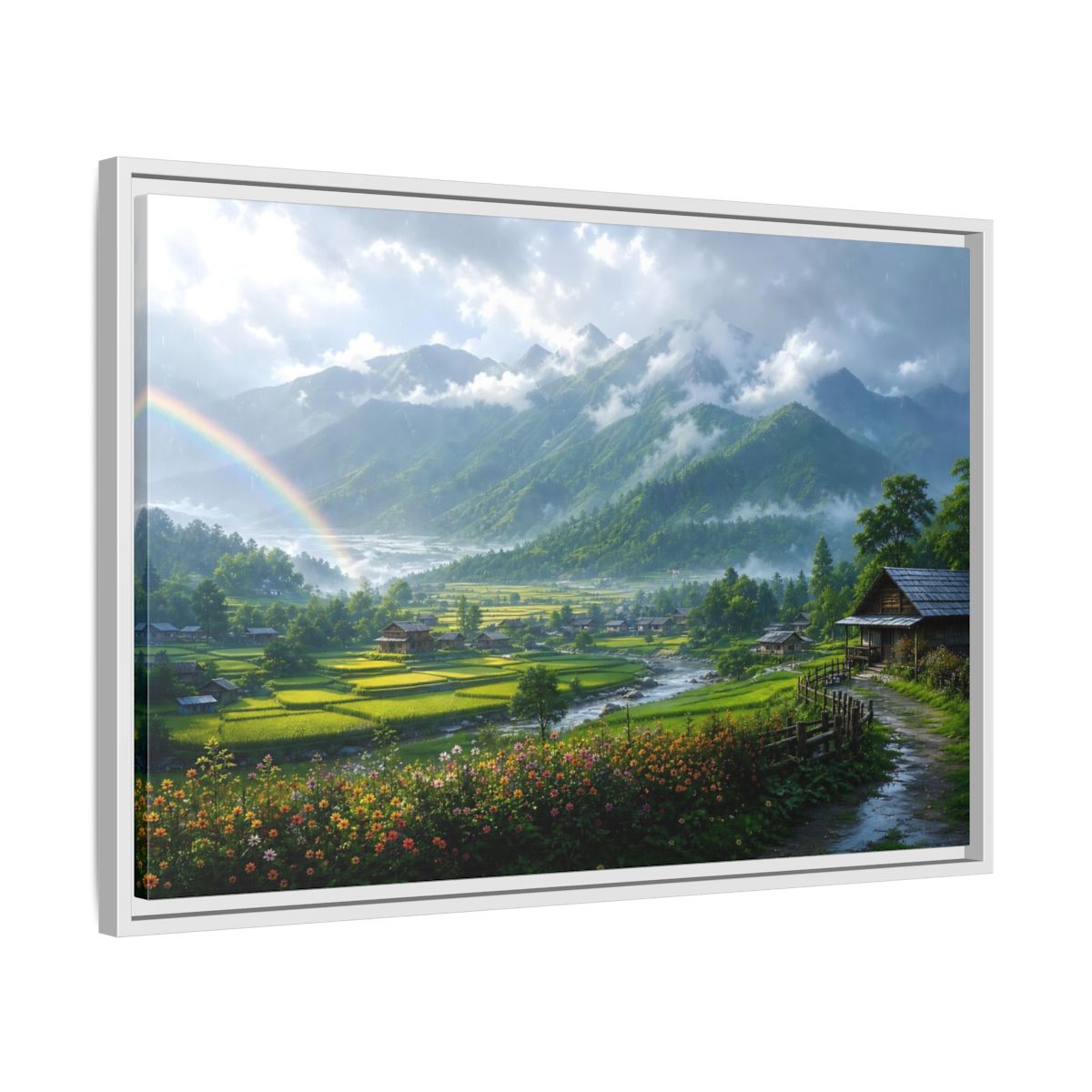 Side Mockup 10. Rainbow Over Rice Terraces shown as framed canvas print