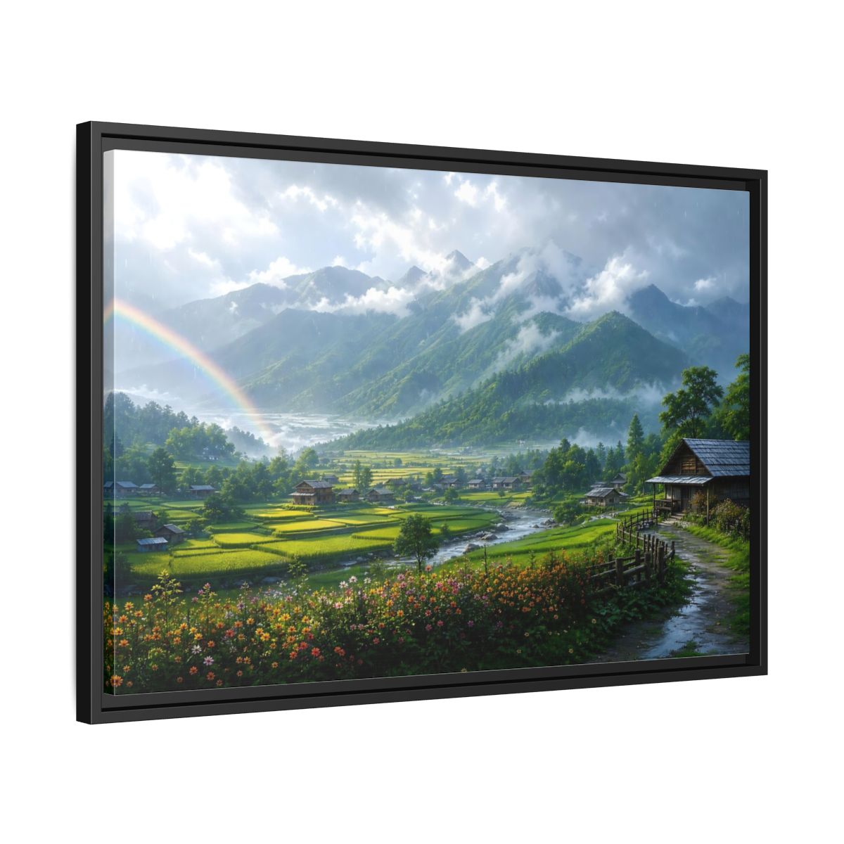 Side Mockup 14. Rainbow Over Rice Terraces shown as framed canvas print