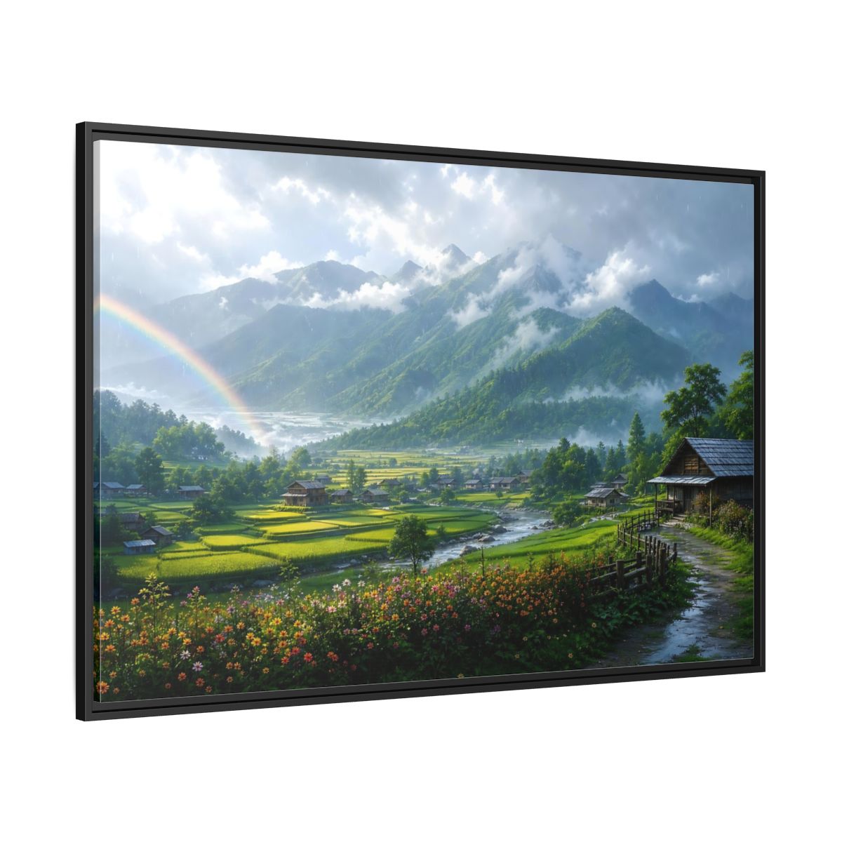 Side Mockup 12. Rainbow Over Rice Terraces shown as framed canvas print