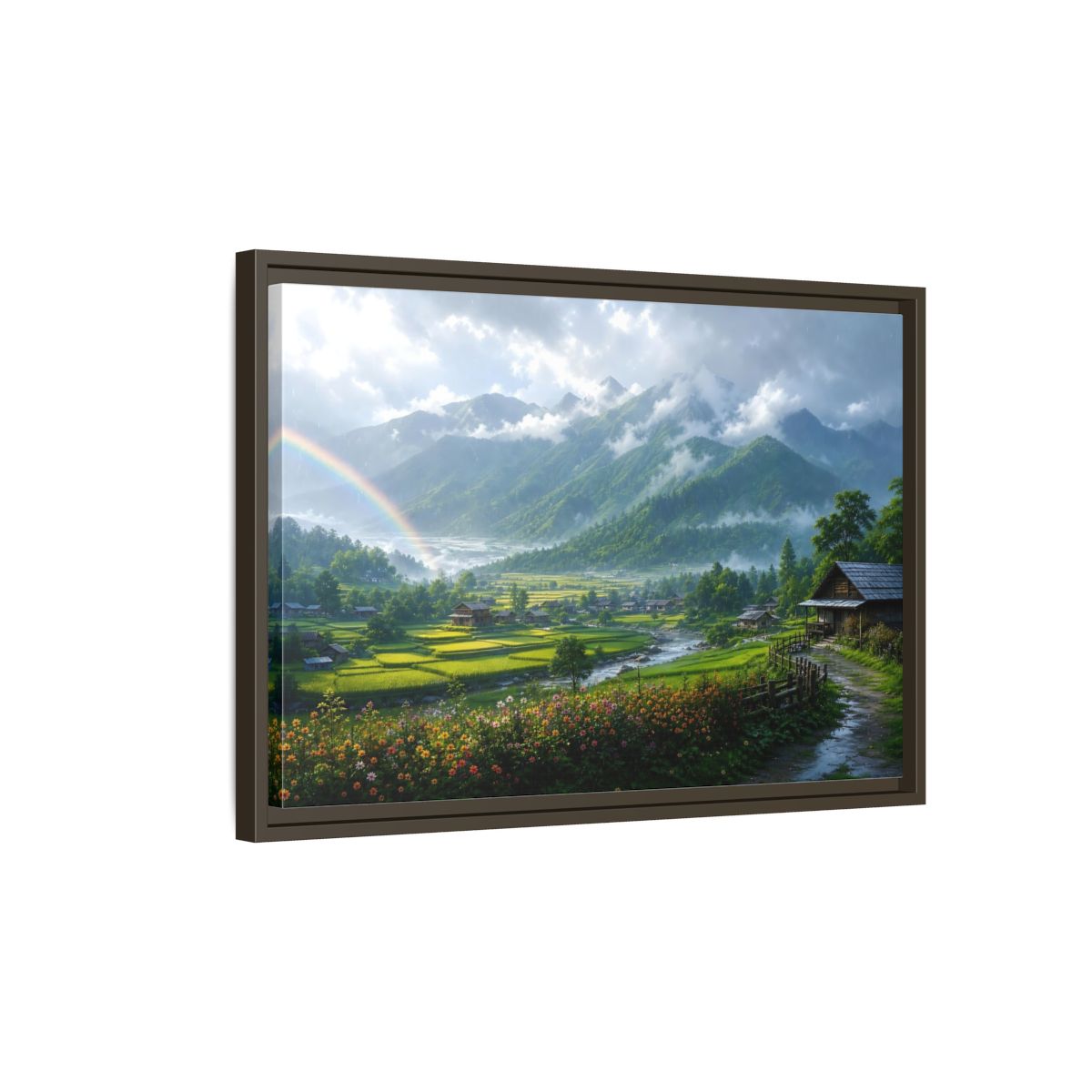 Side Mockup 2. Rainbow Over Rice Terraces shown as framed canvas print