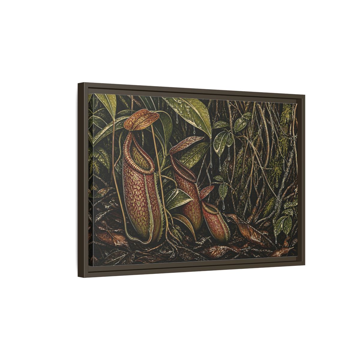 Side Mockup 2. Rainforest Pitcher Plants shown as framed canvas print