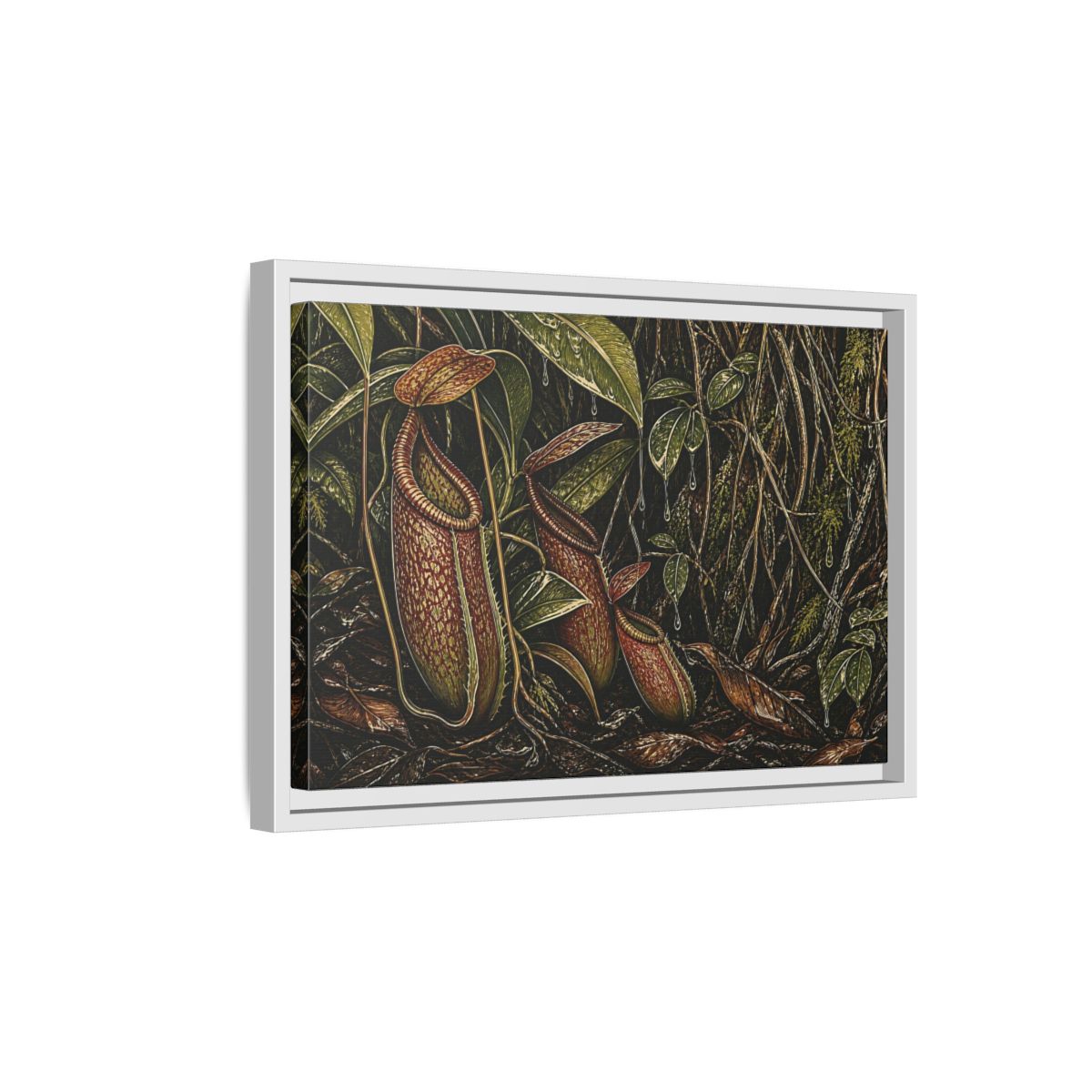 Side Mockup 4. Rainforest Pitcher Plants shown as framed canvas print