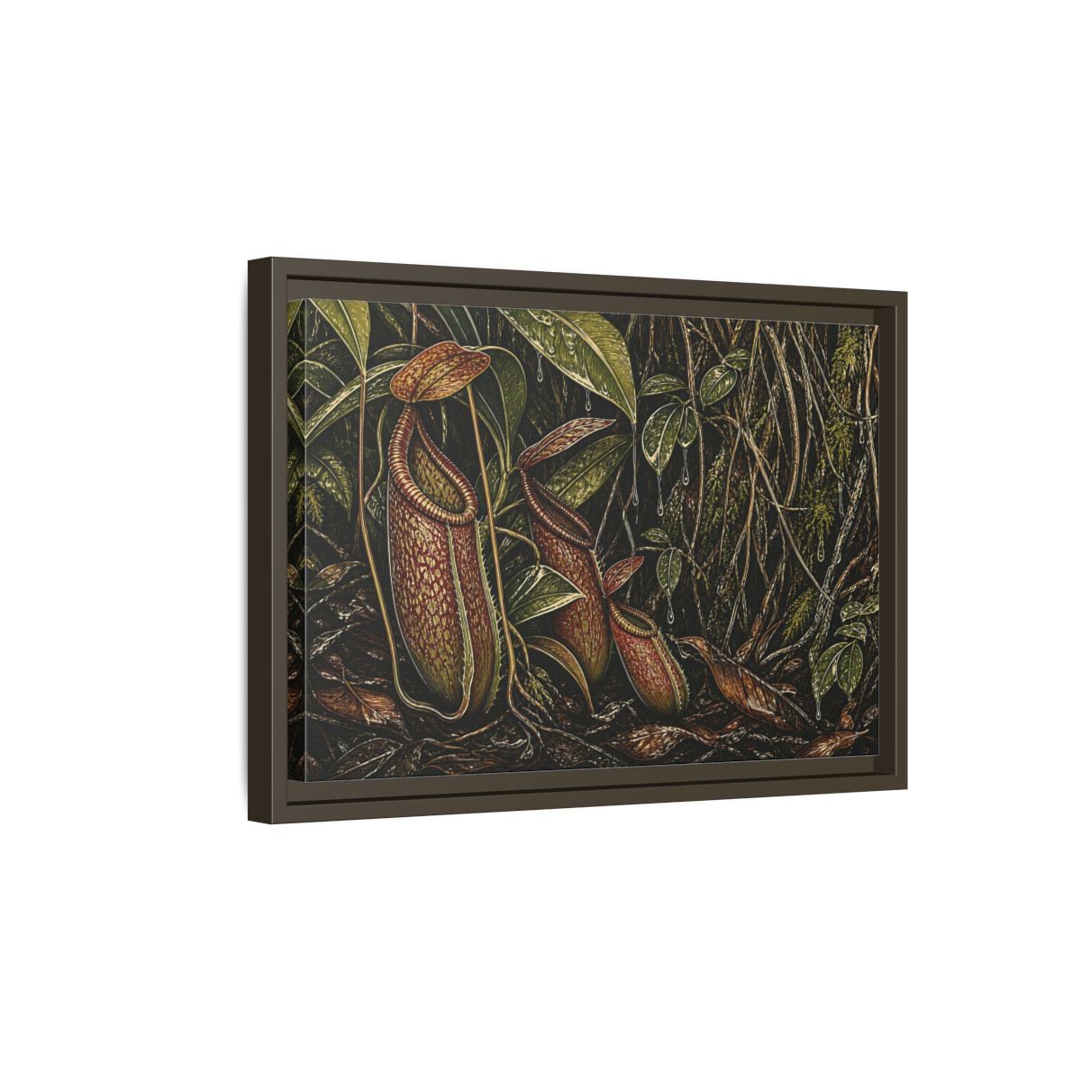 Side Mockup 5. Rainforest Pitcher Plants shown as framed canvas print