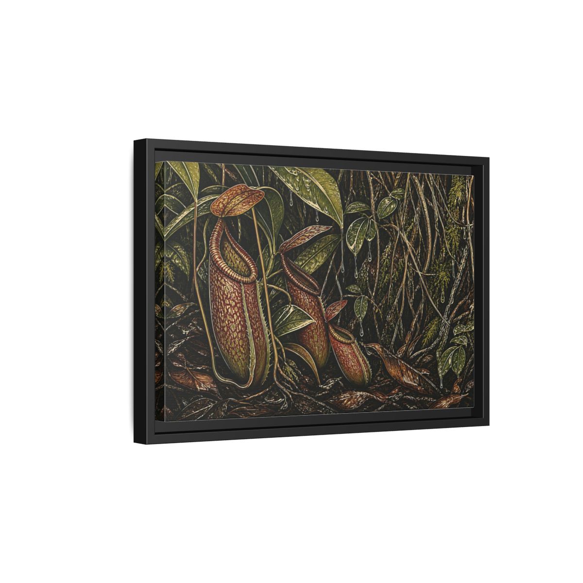 Side Mockup 6. Rainforest Pitcher Plants shown as framed canvas print