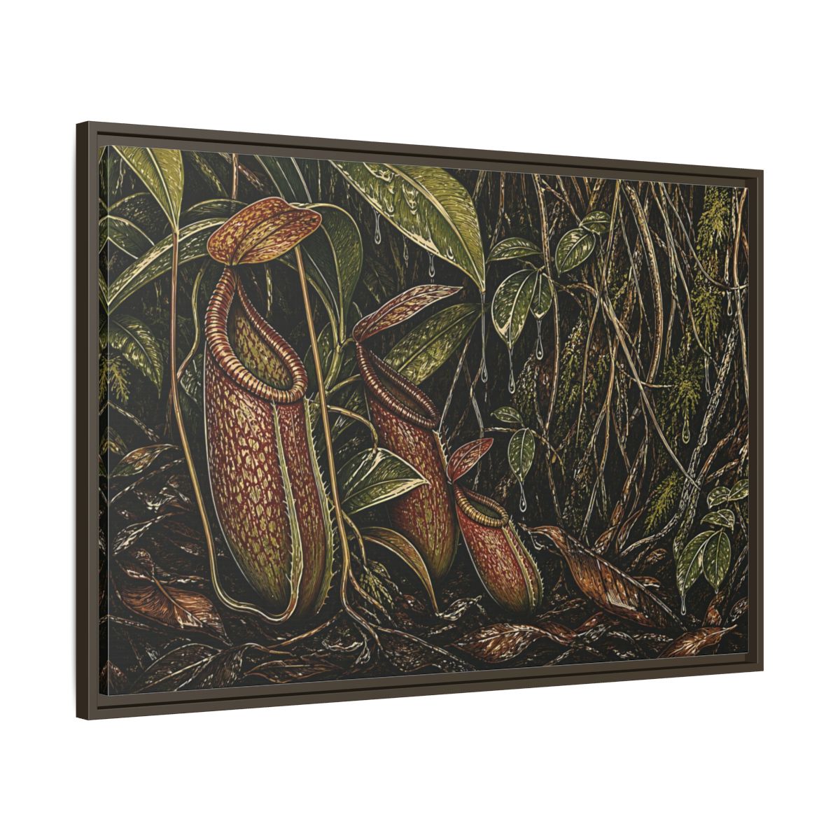 Main Mockup. Rainforest Pitcher Plants shown as framed canvas print