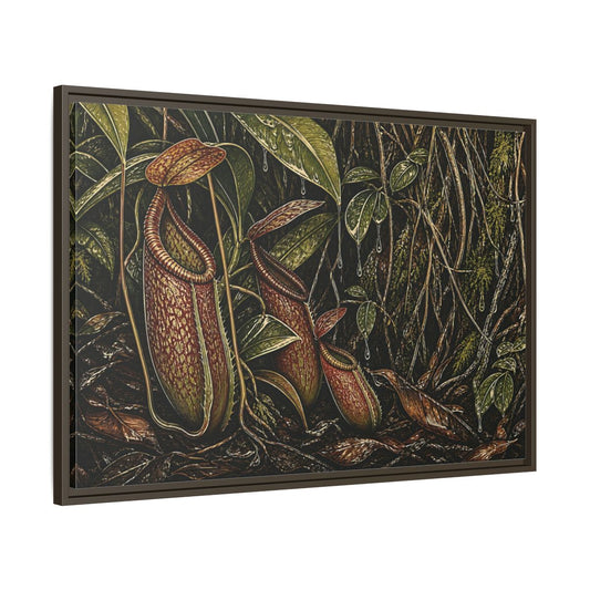 Main Mockup. Rainforest Pitcher Plants shown as framed canvas print